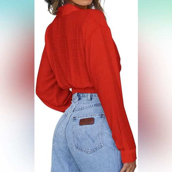 NWT- Cropped Long Sleeve Button Down - Picture 3 of 3